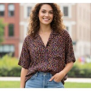 Vintage 90s ESPRIT Collection Size M Blouse Fruits Short Sleeve Retro *Read